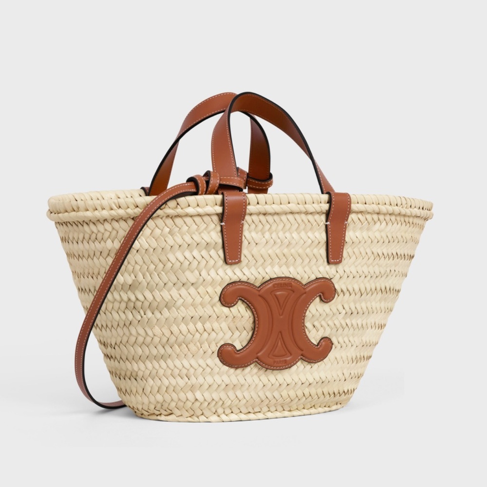 CELINE Teen Triomphe Classic Panier in Palm Leaves and Calfskin